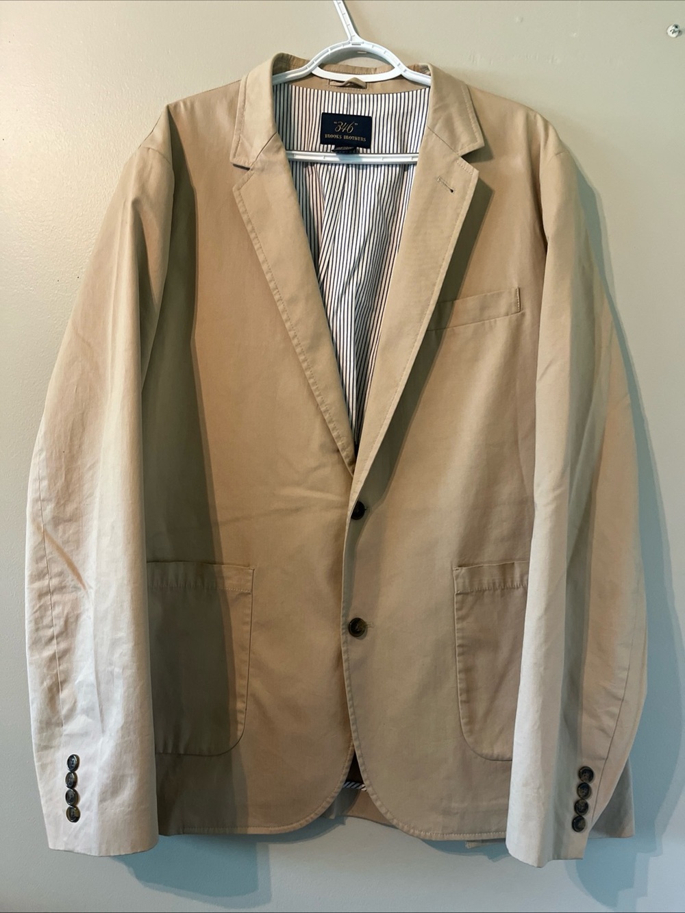 Men’s 346 Brooks Brothers 100% Cotton Tan Beige Sport Coat Classic Blazer XL EUC